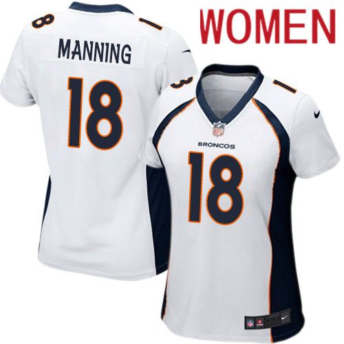 Women Denver Broncos #18 Peyton Manning Nike White Game Player NFL Jersey->women nfl jersey->Women Jersey